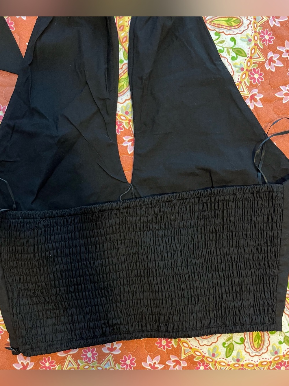 Greylin Cotton Poplin Black Halter Smocked-Back Cropped Top Sz M NEW - Picture 2 of 10